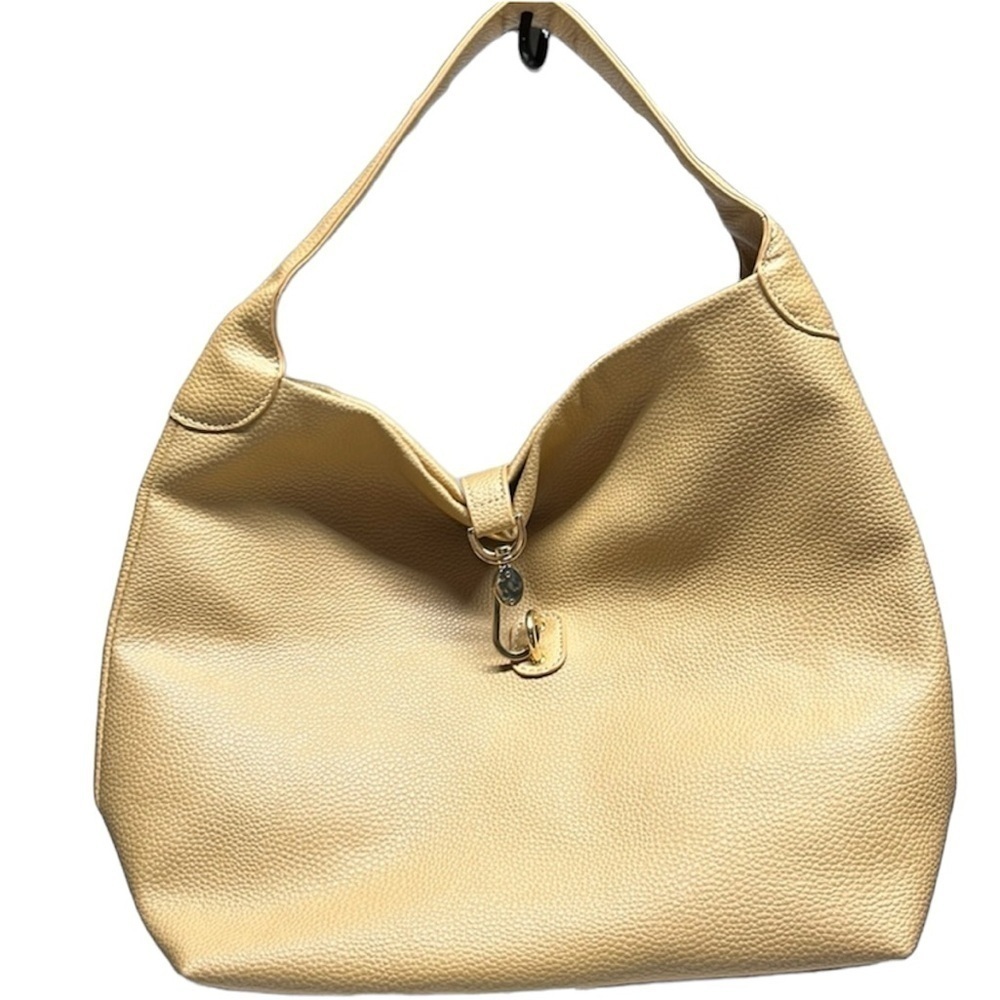 Beige Slouchy Hobo Tote Shoulder Bag Neutral Faux Leather Minimalist Purse